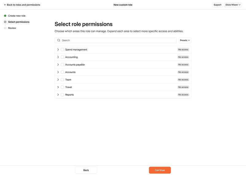 Role with permissions selected