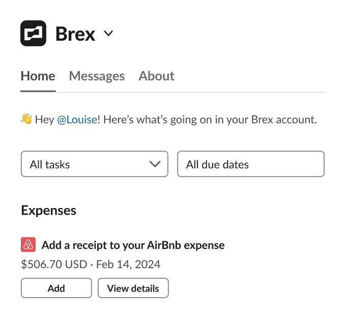 Slack home tab