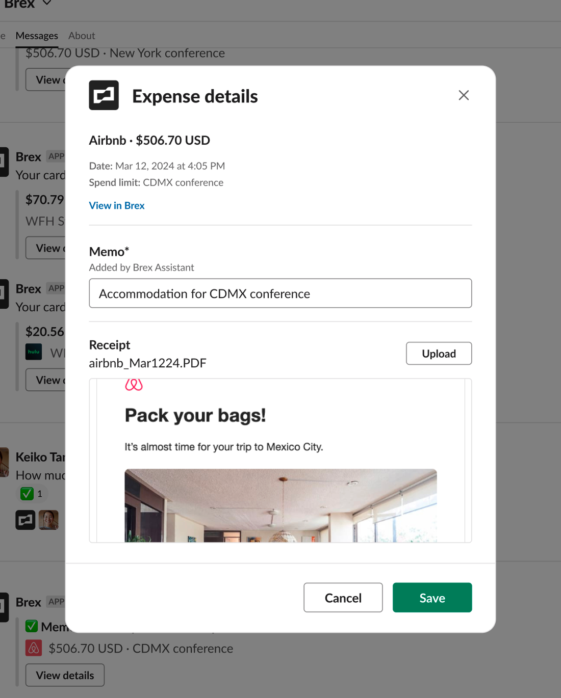 Slack direct message with action buttons